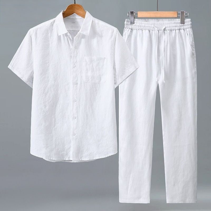 Chemise en coton et pantalons à manches courtes pour hommes