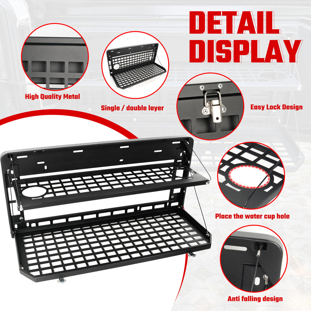 Table de hayon 2 étages arrière Rangement pliable Cargo Rack Bureau de camping extérieur pour 2007- Jeep