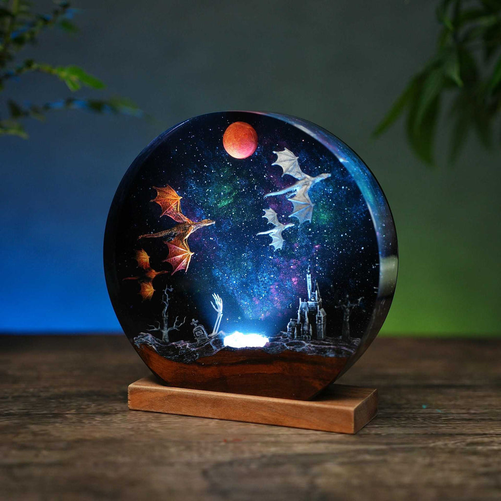 Lampe de résine Dragon de glace et Dragon de feu personnalisé Époxy