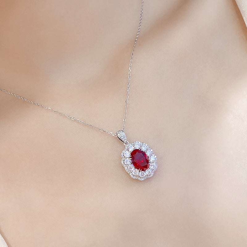 S925 Argent 5.2g Collier Ruby créé en laboratoire