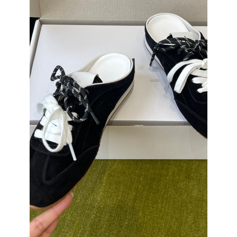 Femmes Mule Style Vintage Couleur Block Dentelle Up Trainer Sneakers Summer Casual Toe fermé Sli