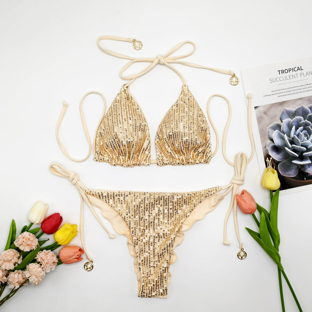 Briefs bikini pour femmes à paille brillant