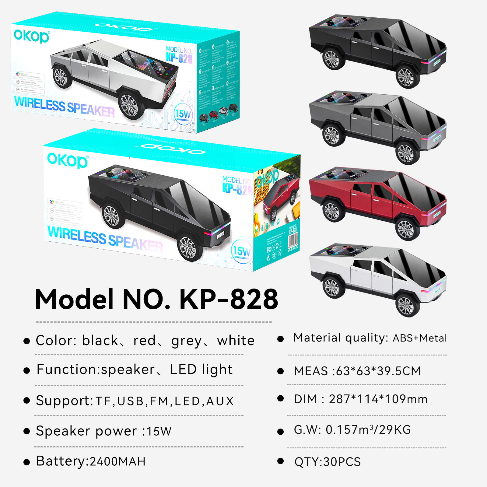 KP-828 Modèle de voiture Bluetooth haut-parleur Cyber Style avec fil d'écran couleur dynamique