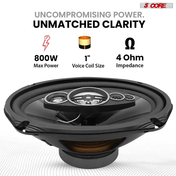 5 Core 6x9 voiture haut-parleur paire 800W 4Ohm 2 Way Coaxial haut-parleur Audio W Super Tweeter Fit for V