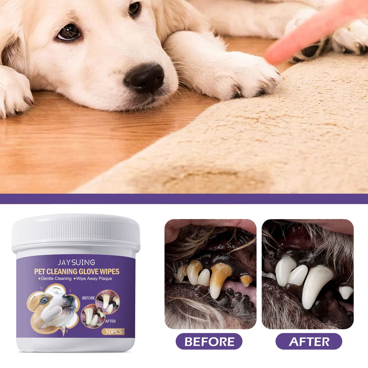 Jaysuing Pet Rafraîchissant Wipes Gants Animaux Soins Interdentaux Gentil Rafraîchissant Dents Parfum
