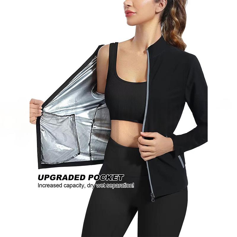 Femmes Fitness Sweaty Workout costume avec Silver-Coated Stand Collar Cardigan