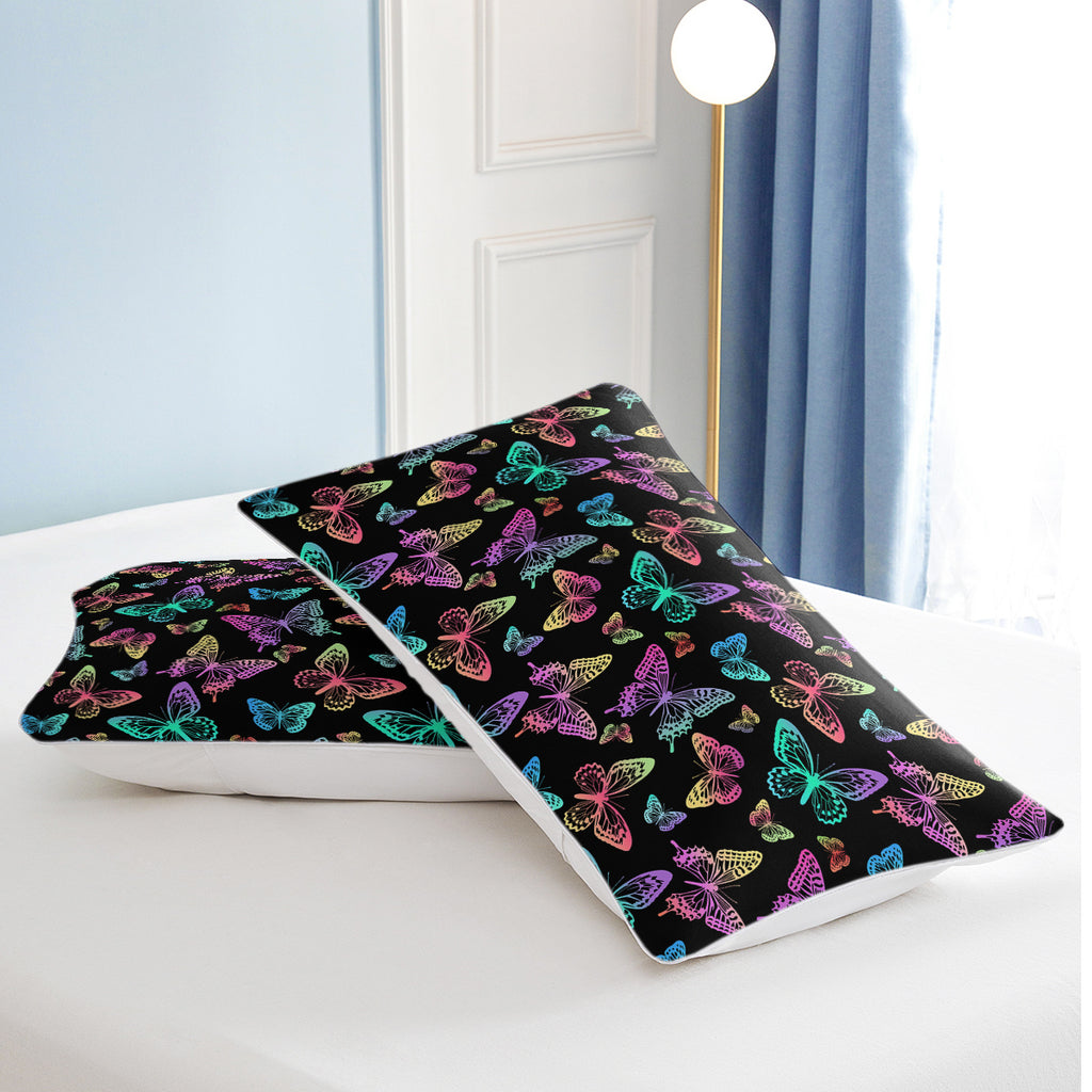 Neon Butterfly Printed Duvet Cover Set - Colorful Microfiber Bedding