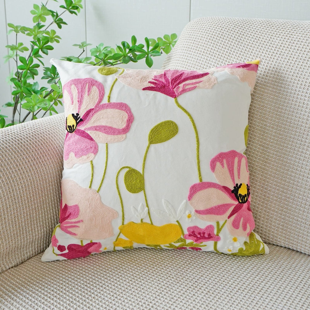 Coussin floral brodé de style pastoral pour canapé salon