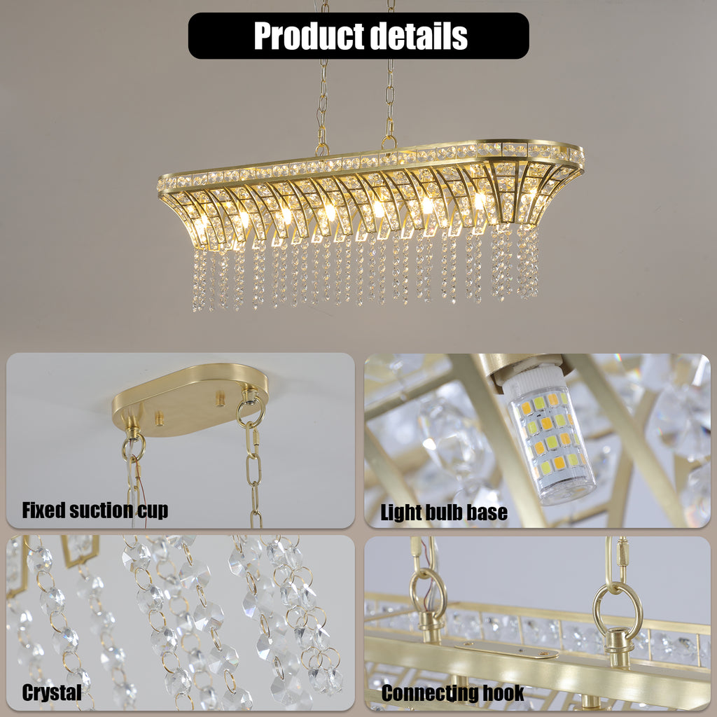39" Rectangle linéaire en cristal moderne Lustre avec finition or