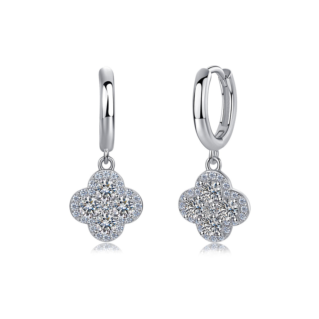 S925 Boucles d'oreilles de boucles de trèfle en argent sterling