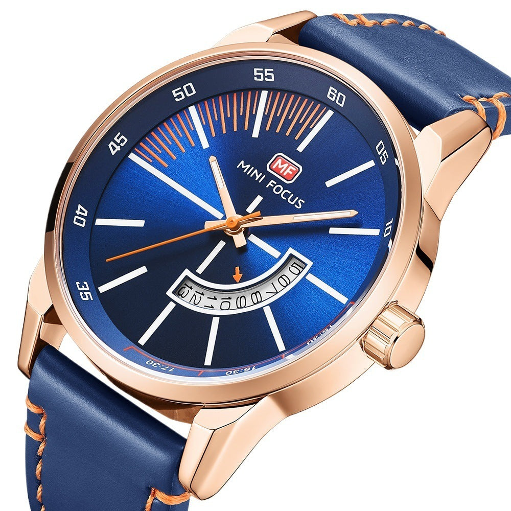 Montre de sport homme avec calendrier lumineux affichage étanche Et Bracelet en cuir véritable