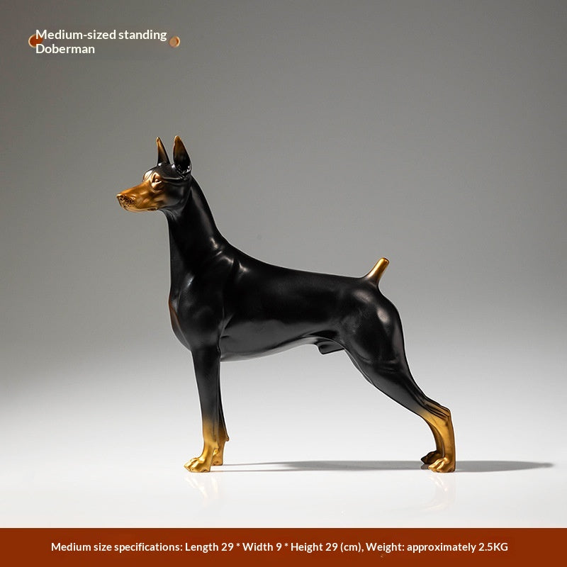 Ornement de chien en laiton Doberman debout d'ère d'or cuivre