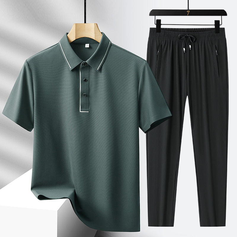 Polo sans couture de luxe haut de gamme en soie de luxe pour hommes Pantalon sport de loisirs
