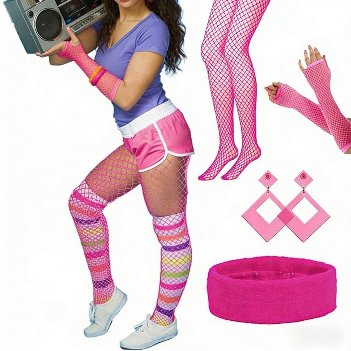 5-pièces pour femme fluorescente rose style 80