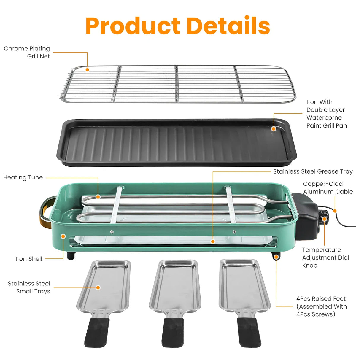 1500W Grille électrique intérieure 2 en 1 BBQ électrique Gill avec grille Net plaque amovible 5 Temp