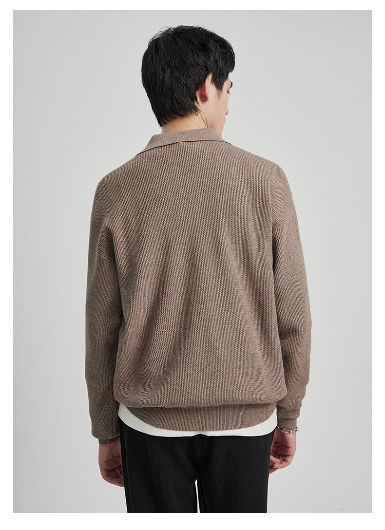 Lapel Sweater Men's Autumn Anti-Pilling col V Long Sleeve Top