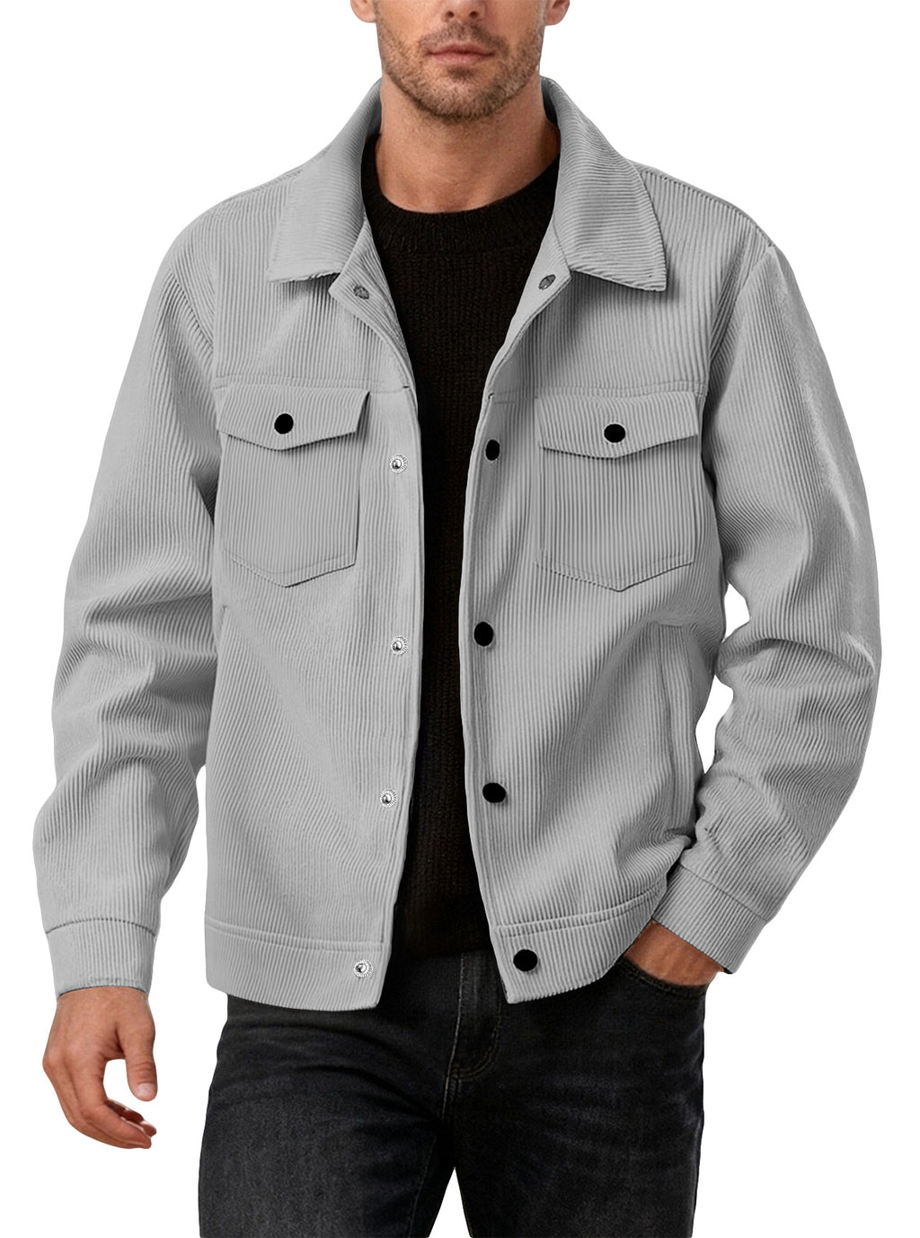 European and American Tk Corduroy Unique-Breasted Trendy Lapel manches longues chemise Pocket Ja