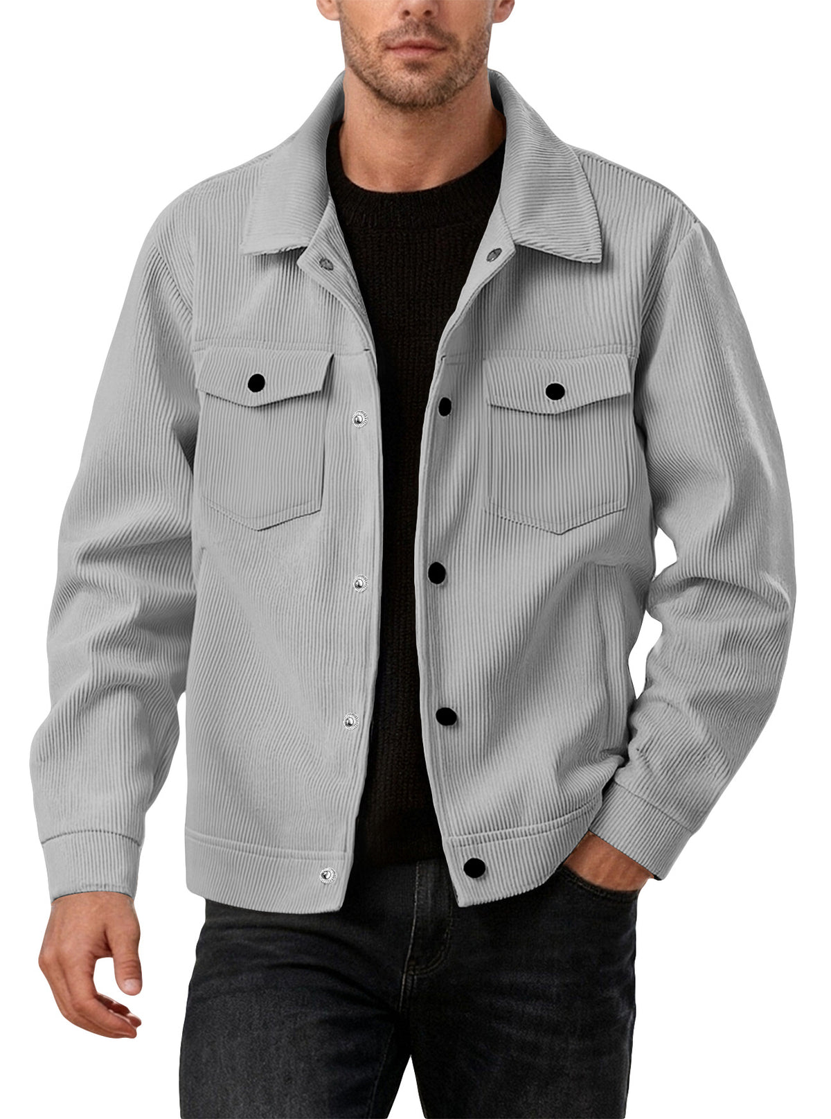 European and American Tk Corduroy Unique-Breasted Trendy Lapel manches longues chemise Pocket Ja
