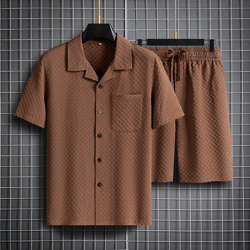 Lapel Short manches courtes costume jeune et d'âge moyen porter mode tendance deux-pièces costume
