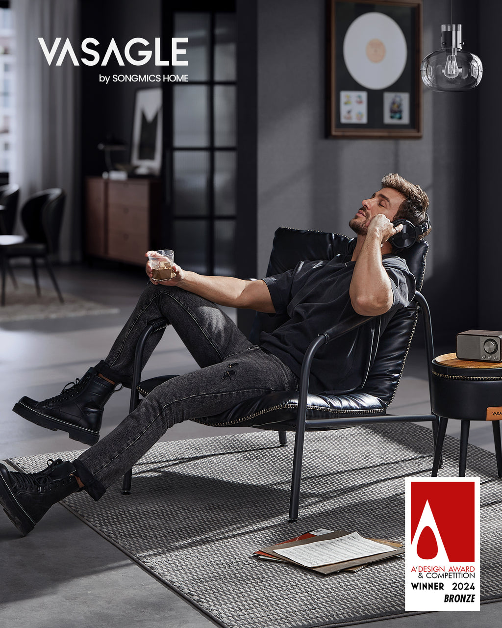 VASAGLE EKHO Collection Chaise de salon Chaise Accent avec accoudoir Cadre en métal PU avec St