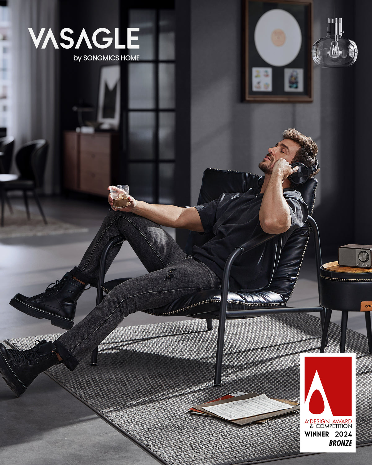 VASAGLE EKHO Collection Chaise de salon Chaise Accent avec accoudoir Cadre en métal PU avec St