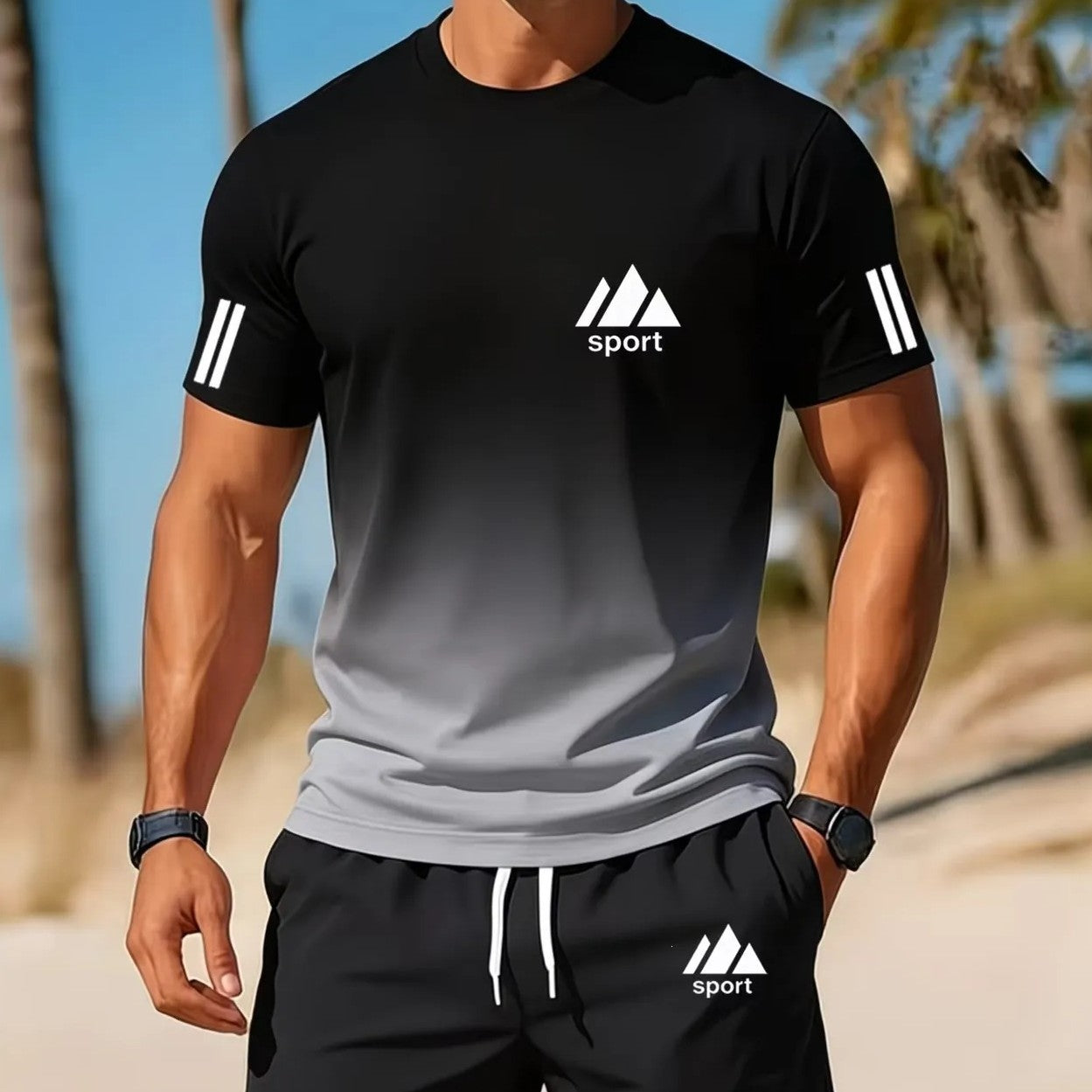 Ensemble de vêtements de sport occasionnels respirants Hommes Col d'équipage