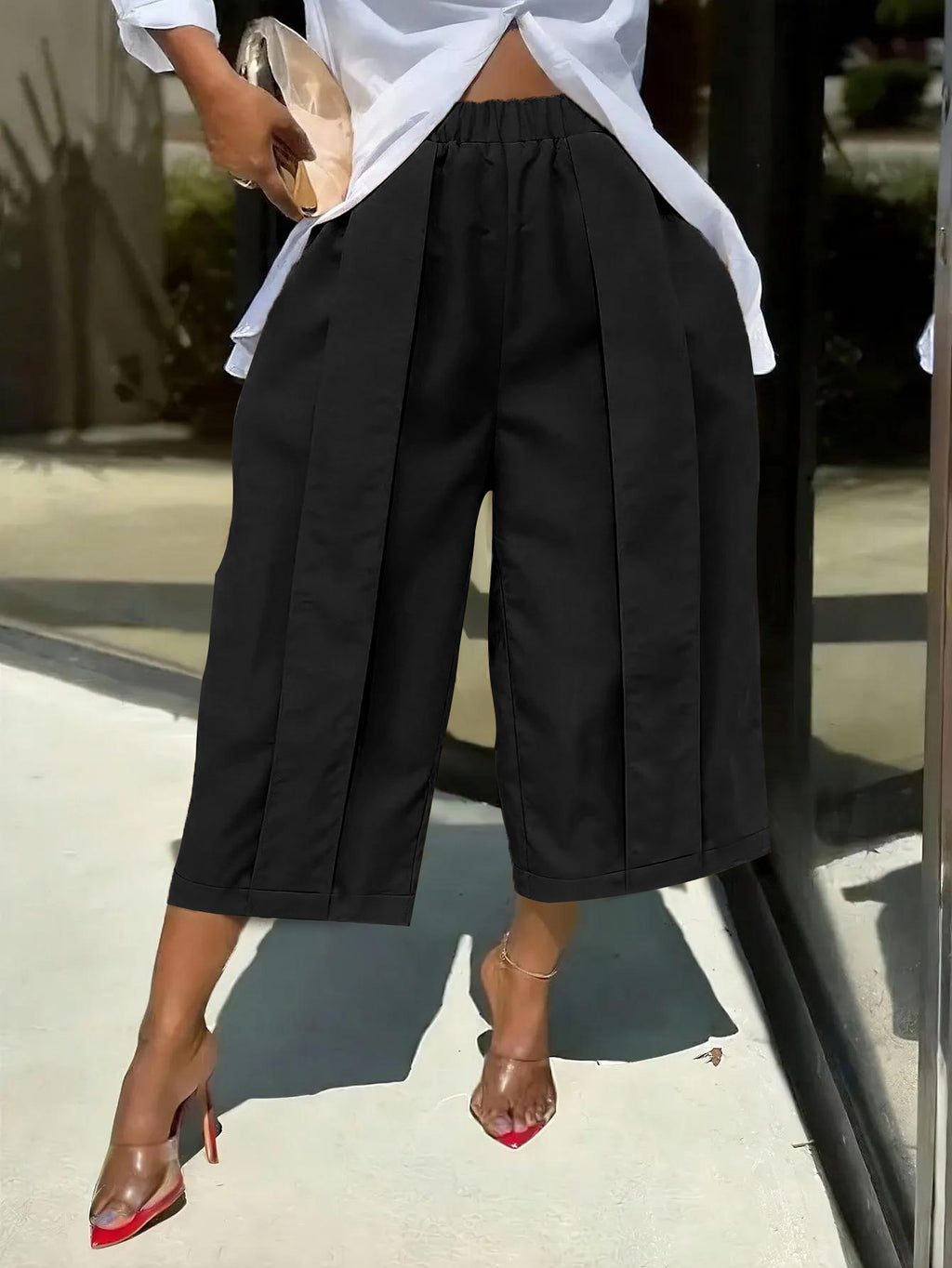 Women's Solid Color Wide Leg Capri Pants
