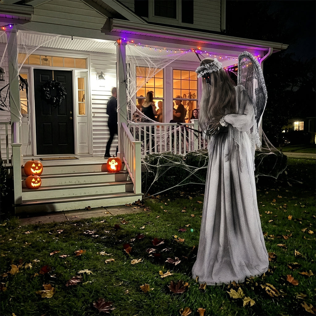 Décoration d'Halloween d'ange en pleurs de 5,7 pieds avec yeux rouges