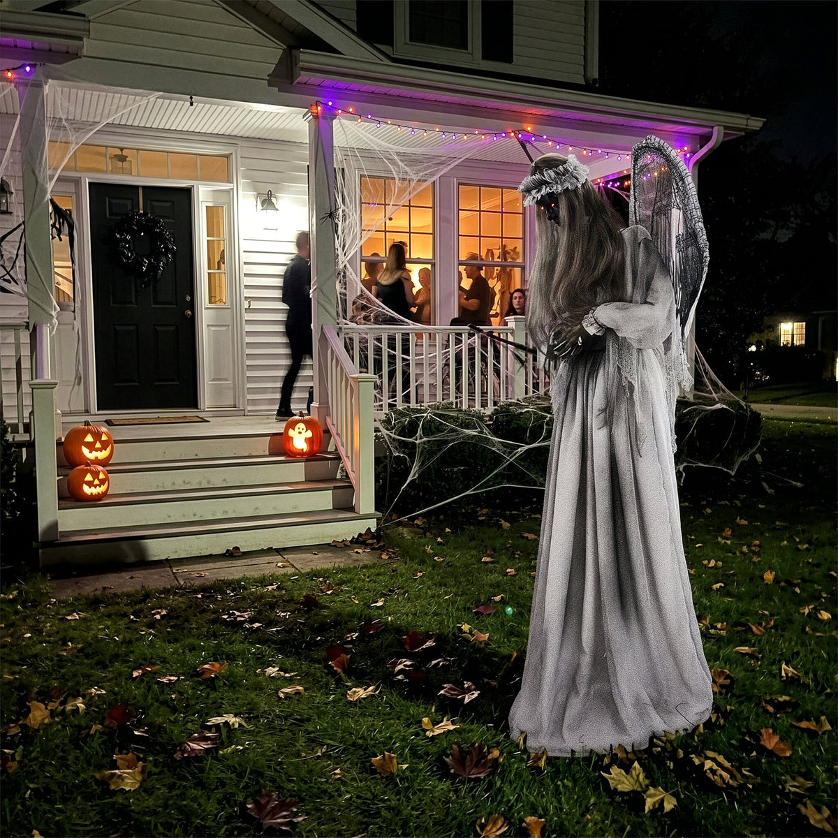 Décoration d'Halloween d'ange en pleurs de 5,7 pieds avec yeux rouges