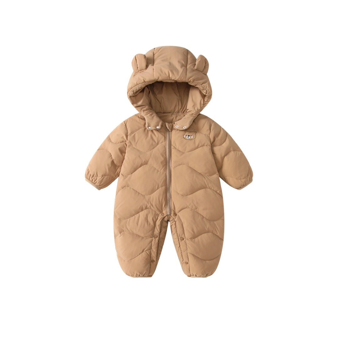 Baby Solid Color Cartoon Imprimer Hooded Down Jumpsuit