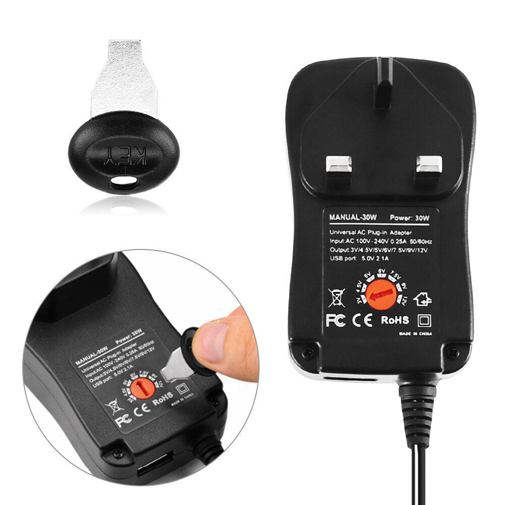 Universel 3-12V Adaptateur de tension réglable Chargeur d'alimentation USB AC DC