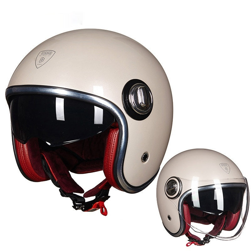 BEON Double Lens Moto Casque Hommes et Femmes Quatre Saisons Demi Casque Couvert Elec