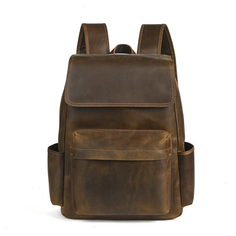 Flip-Top Design Multi-Pocket High Capacity Commuter Leather Backpack