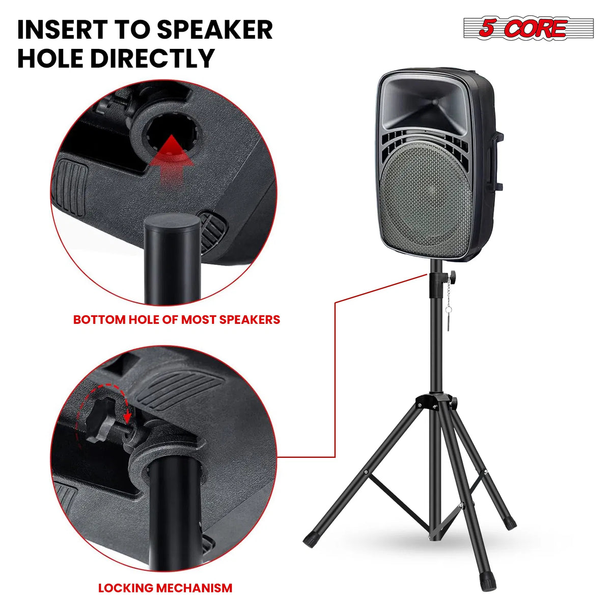 5 Core Speaker Stand Pair Hauteur réglable 3Ft PA DJ Tripod Studio Monitor Stands Heavy D