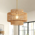12.6 in Boho Rattan Chandelier Light Fixture,1-Light Hand Woven Pendant Light Fixture Farmhouse Rustic Hanging Lamp for Kitchen Island Bedroom, Dining
