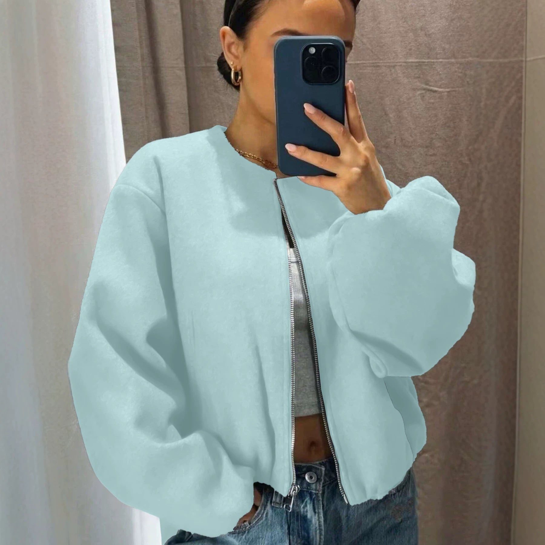 Veste courte zippée avec manches longues