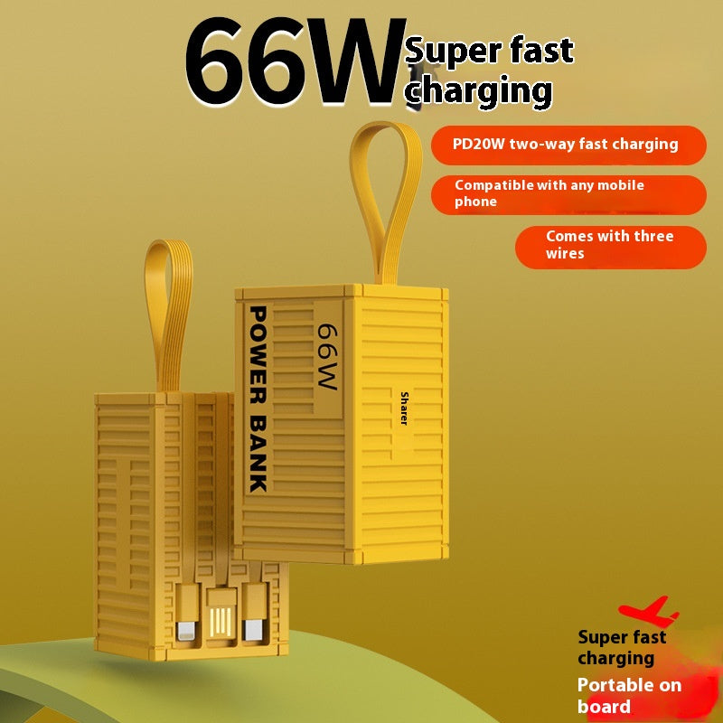 Conteneur de grande capacité créatif avec ligne 66W Super Fast Power Bank 20000 MA Mobile Powe