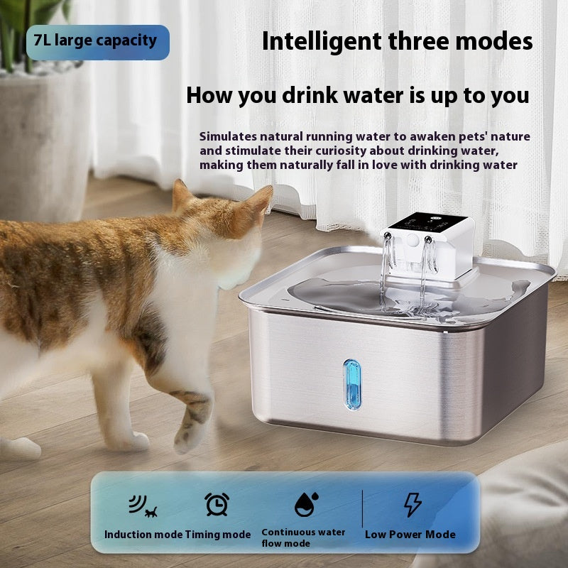 Fontaine d'eau de chat sans fil en acier inoxydable rechargeable