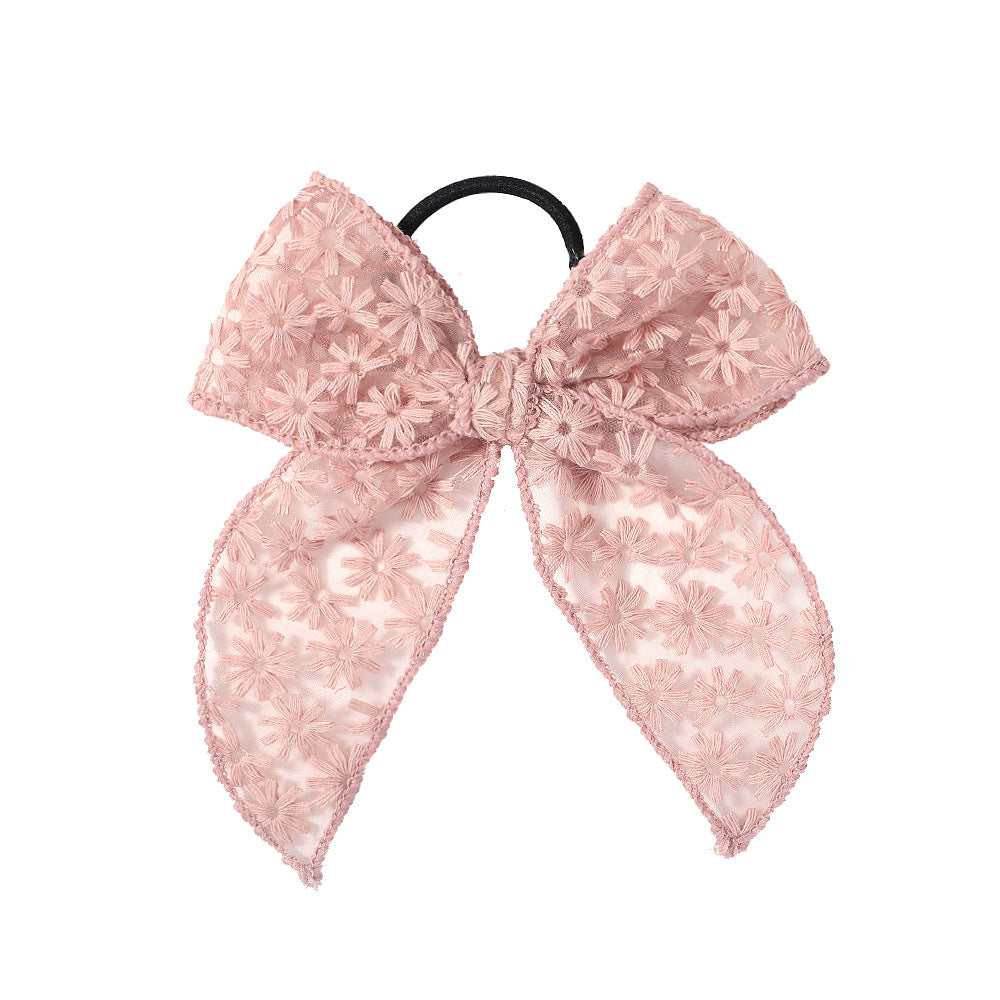 Brodé imprimé Bowknot bague de cheveux en caoutchouc de dentelle simple bande de cheveux Rope Floral Dovetail Ac