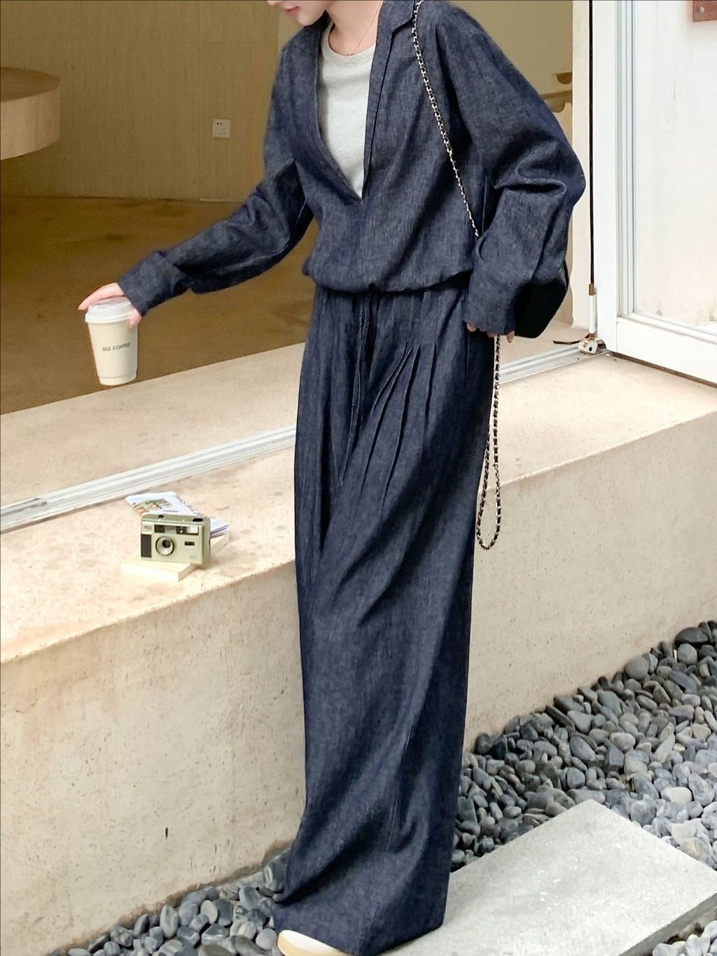 Costume de denim en lin de coton pour femmes