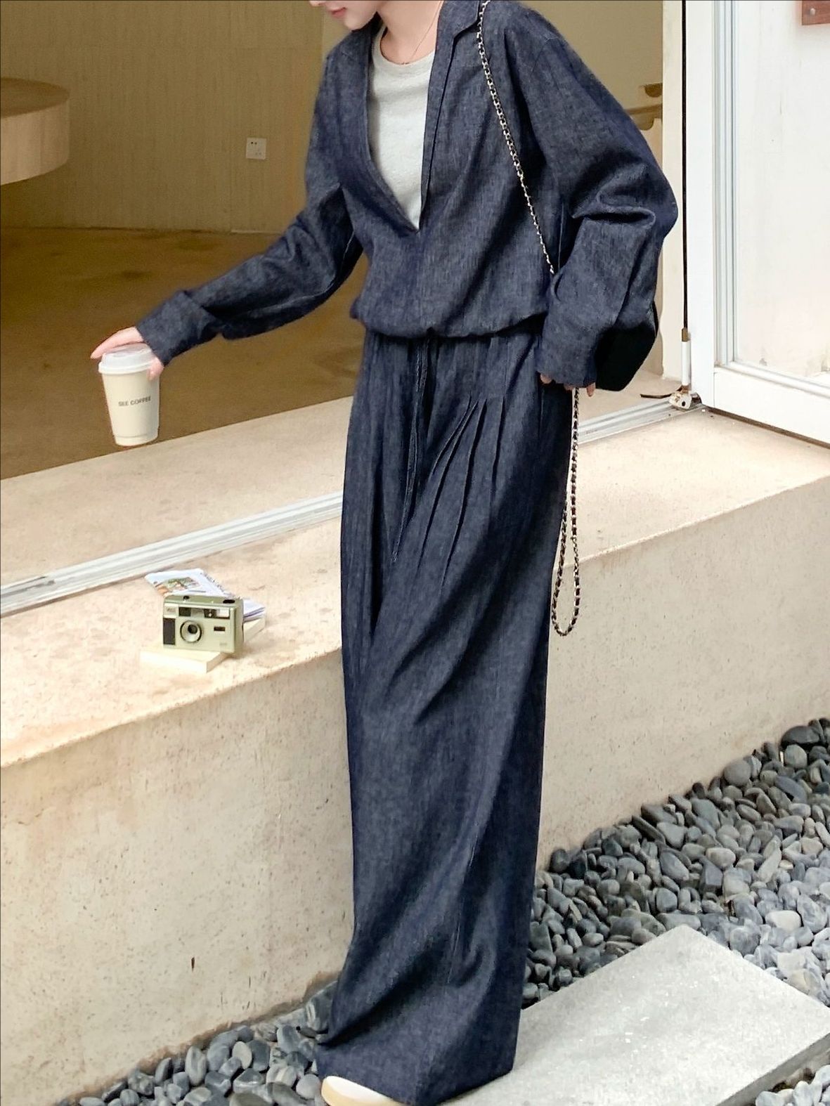 Costume de denim en lin de coton pour femmes