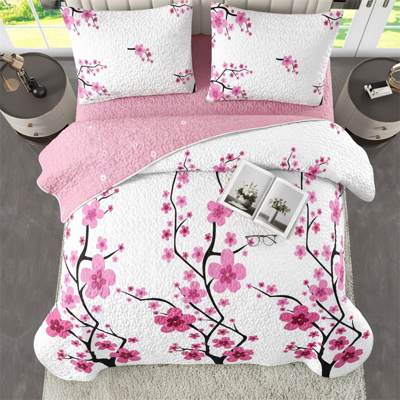 Set de patch à 5 pièces en fleur rose avec 2 shams d'oreiller assortis et 2 housses d'oreiller décoratives