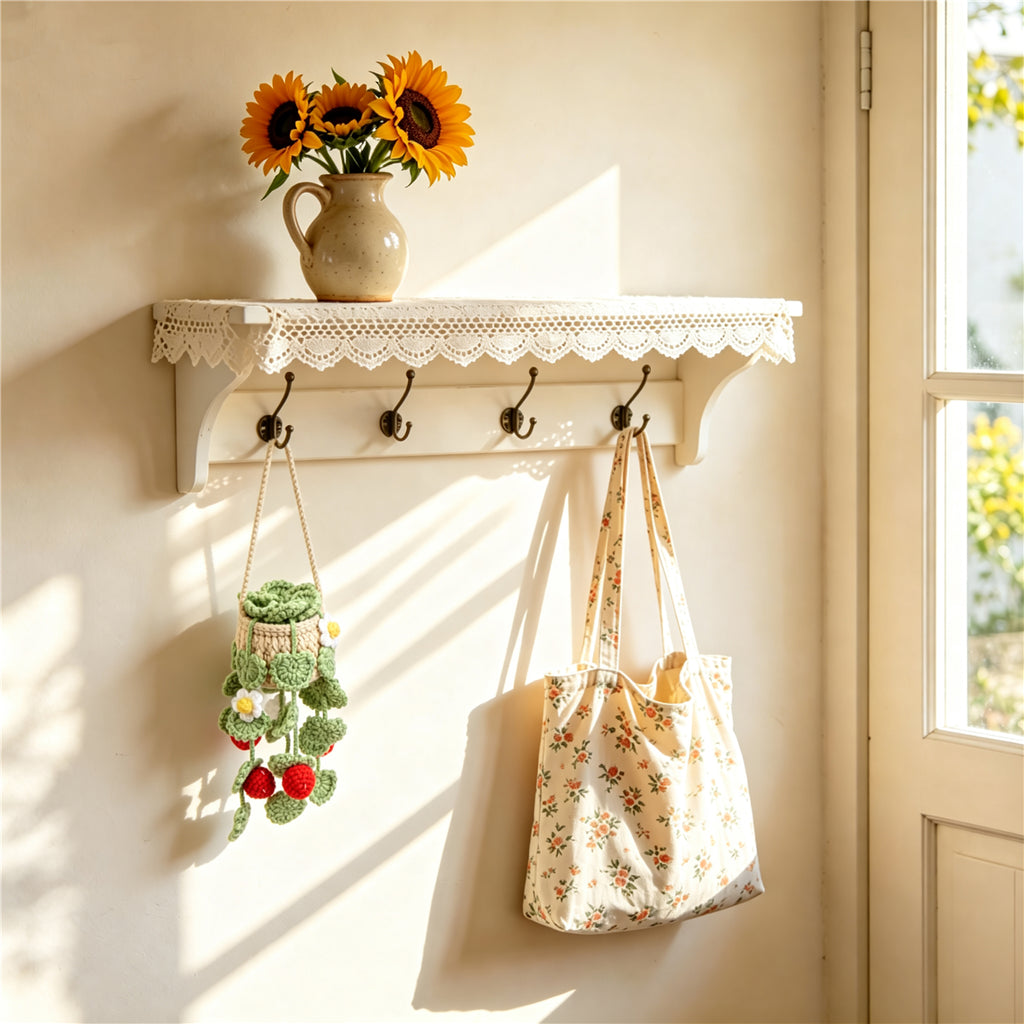 Crochet à la main suspendu pot d'ornement avec trailing de fraises décorations et blanc Bl