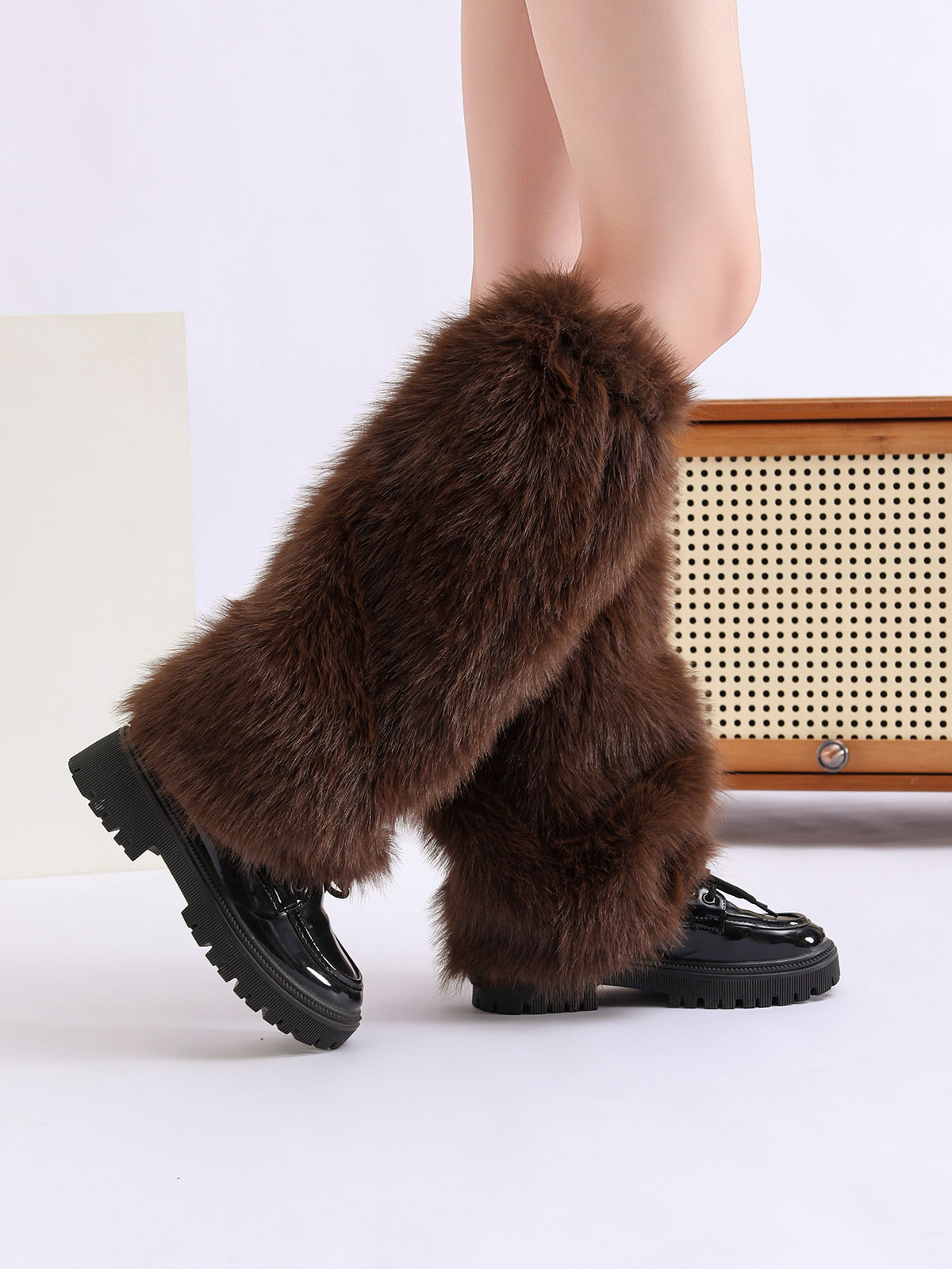 Filles Costumes Y2K femmes Outfit Accessory Faux Fur Fluffy Long Bottes Coffre-fort Fuzzy Le