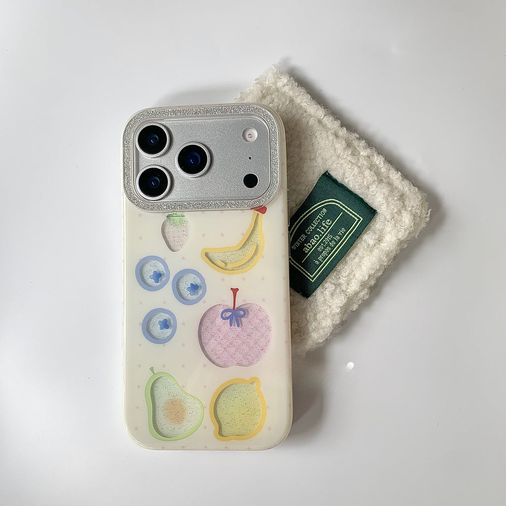 Étui de téléphone blanc avec gouttière Design de fruits à l'extérieur