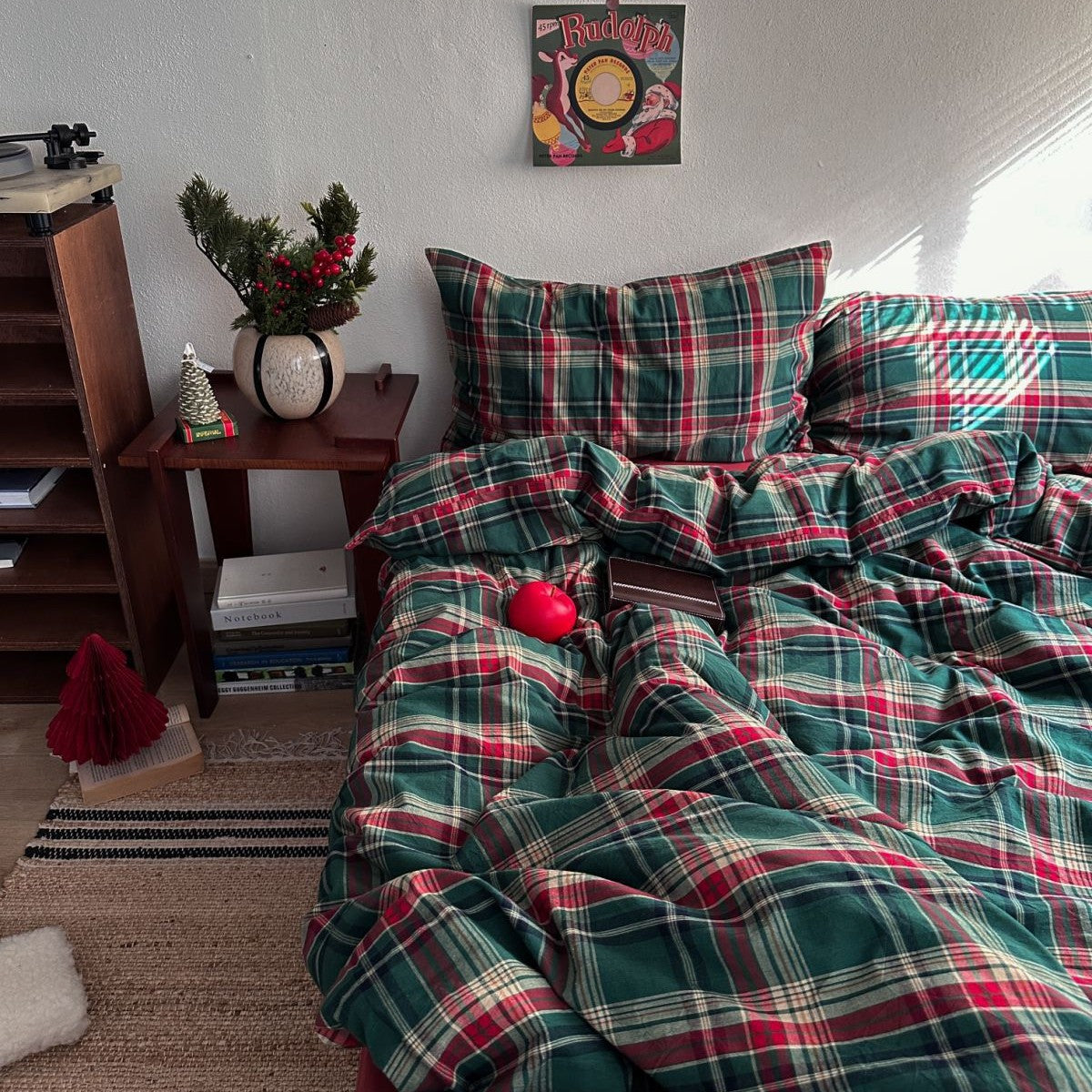 Ins Nordic Simple Plaid Christmas Cotton Yarn-dyed Cotton Four-piece Set