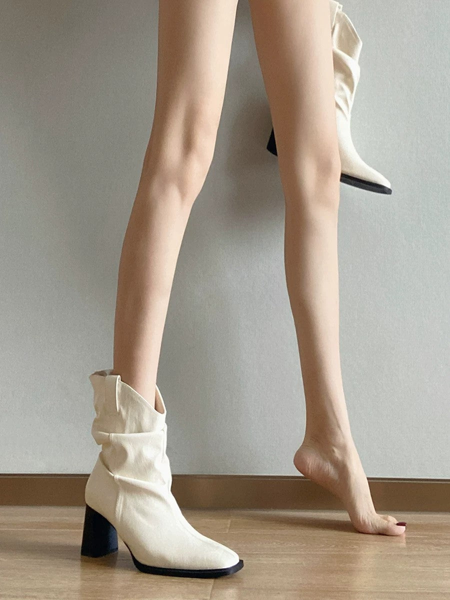 Modèle en cuir souple Bottes courtes Femmes Minimiste français Apricot Pointé orteil Hauteur Increa