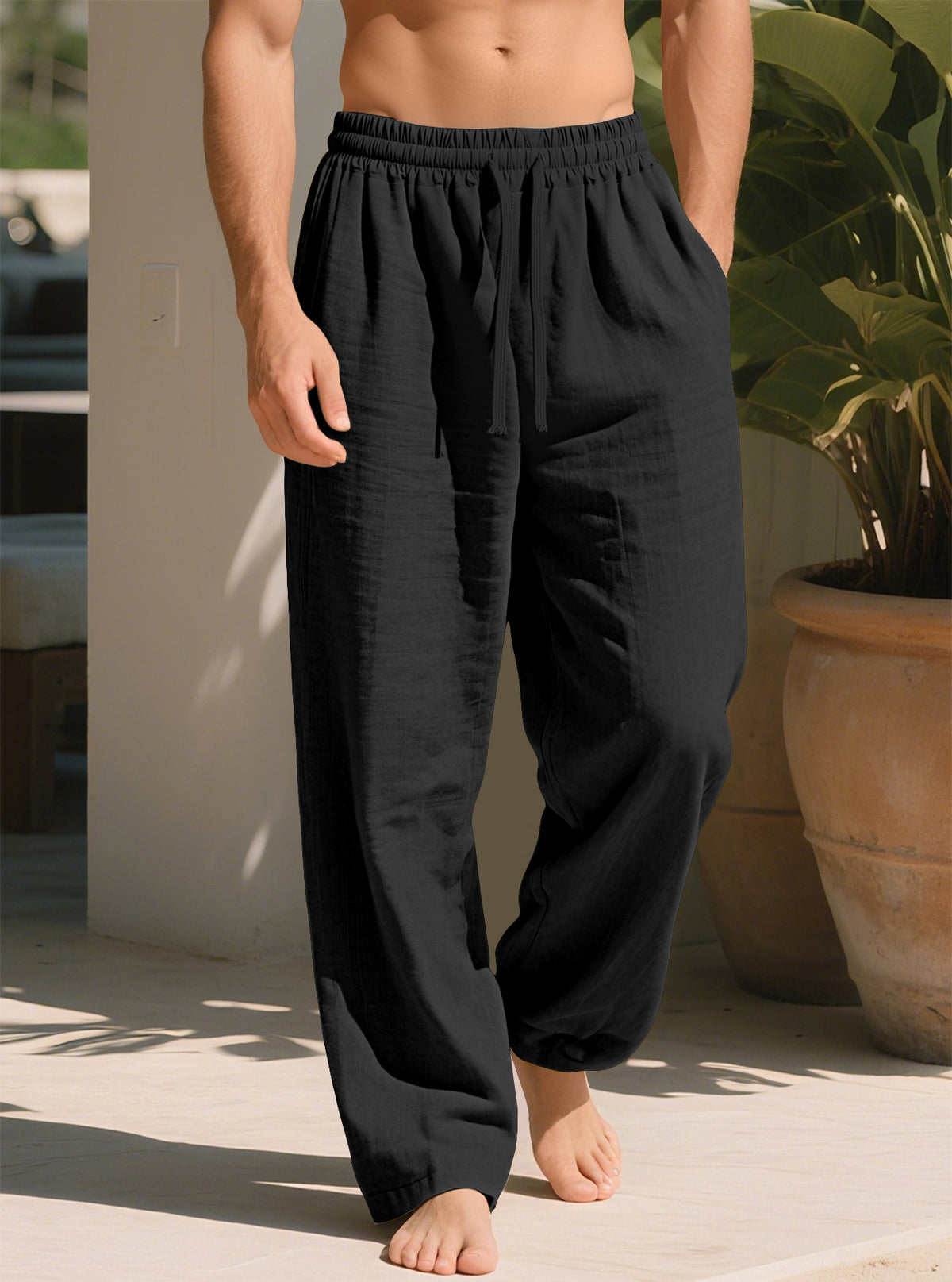 Tk Amazon Autumn in-Stock European and American Men's Solid Color Loose Quick-Dry Cotton- L