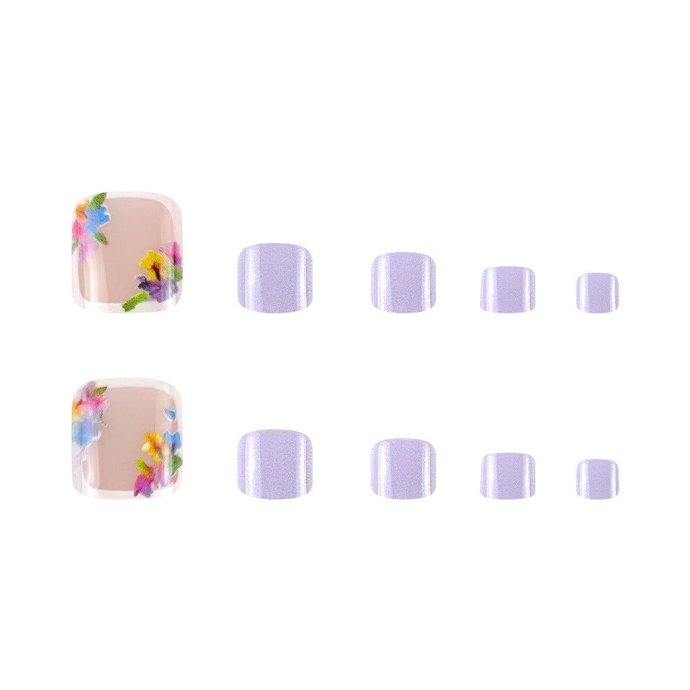 Escargot carré court 24-pièces à la pointe du blanc French Pressing style Flower-shape fake Nails