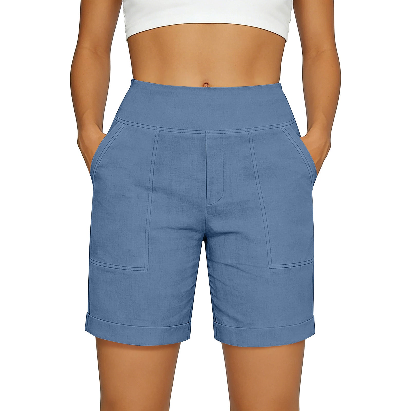 Short de poche en coton et en lin pour femmes de style européen et américain